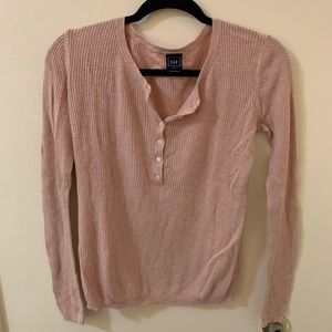 GAP Pink Heathered Waffle-Knit Henley Top!